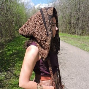 Earth toned crochet reversible pixie hood
